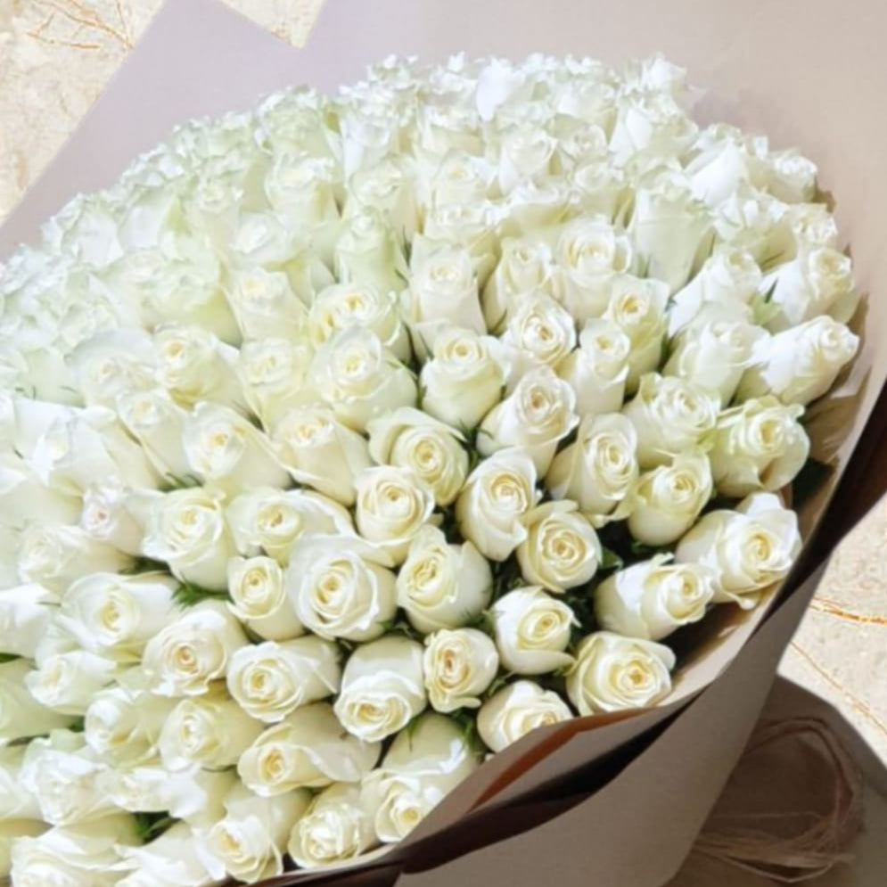 101 White Roses Bouquet-TheFlowersHope