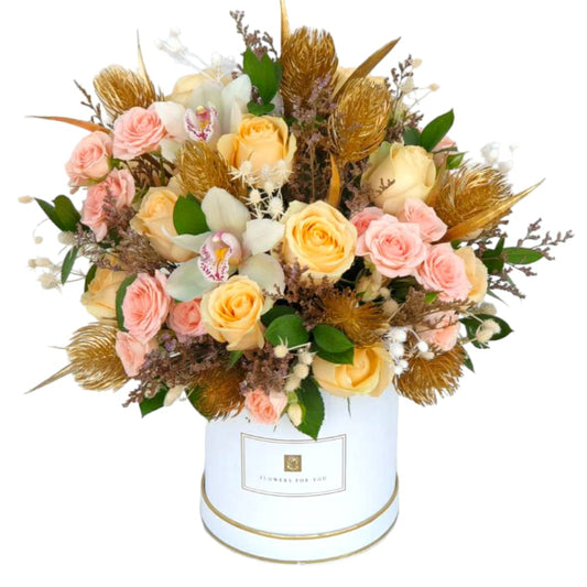 Golden Bloom White Luxury Box-TheFlowersHope