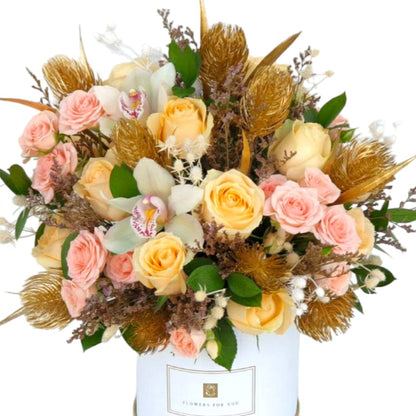Golden Bloom White Luxury Box-TheFlowersHope