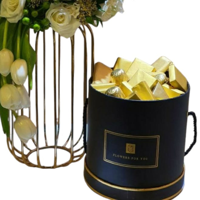 White Grace Floral Stand & Chocolate Box-TheFlowersHope