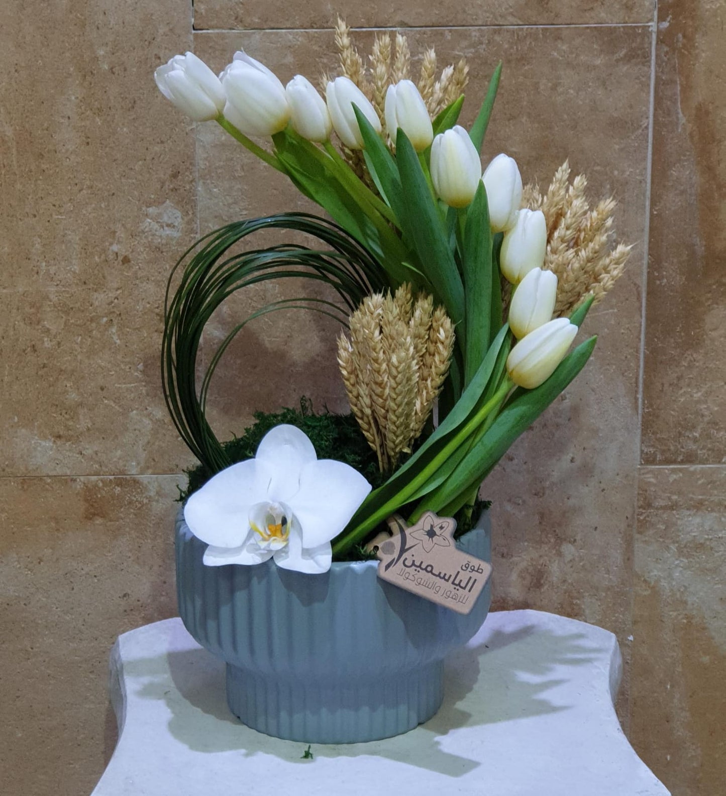 Tulip arrangement with orchid -TheFlowersHope
