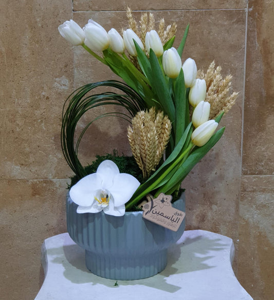 Tulip arrangement with orchid -TheFlowersHope