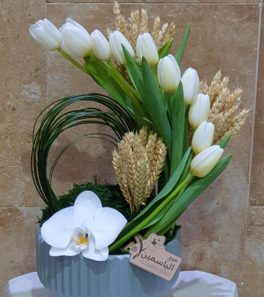 Tulip arrangement with orchid -TheFlowersHope